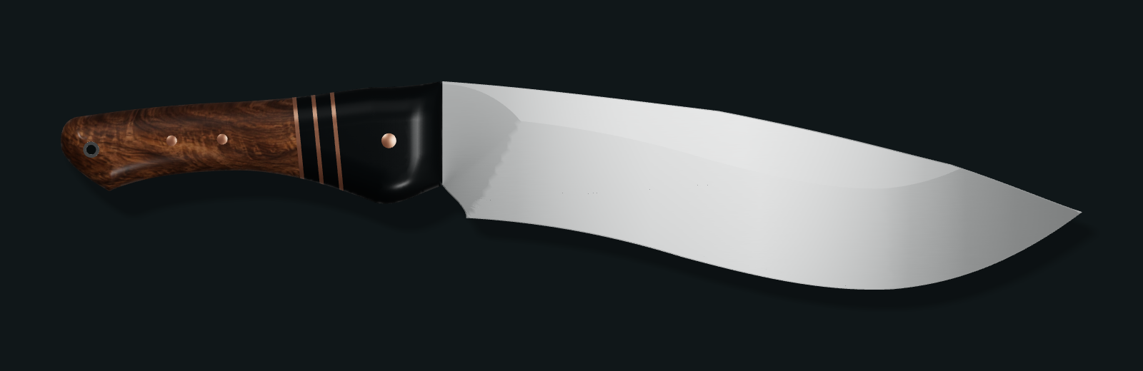 Example Curve design rendered in Studio with a smooth blade and a wood and copper handle